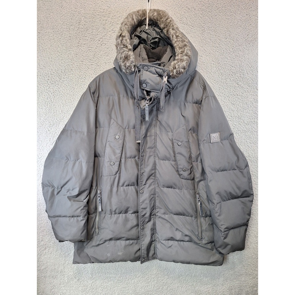 Marc‎ New York Andrew Marc Puffer Jacket Mens 2XL Black Faux Fur Hood Snap Front